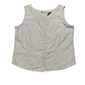 Y2K Faded Glory Tank Top Womens L Embroidered Floral Sleeveless Blouse Button Up
